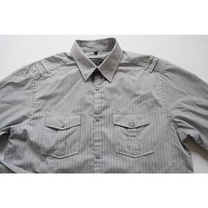 Angelo Litrico Mens Cotton Blend Slim Fit Button Up Gray Pin Striped Shirt S